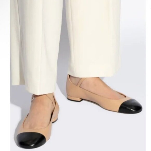 Stuart Weitzman Eden Strap Shoes Ballerina Flats Tan Black Women Size 39 US8.5 - Picture 2 of 13